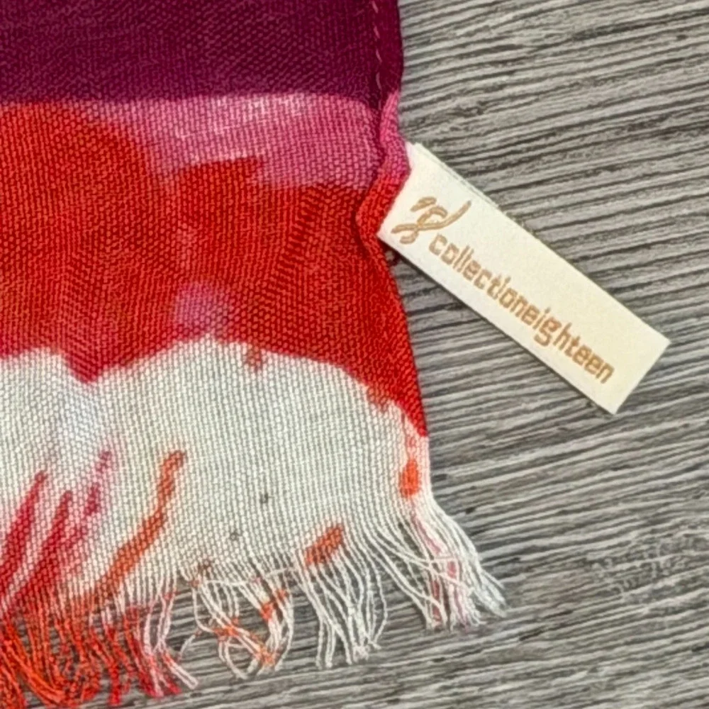 Collection Eighteen Abstract Print Scarf Pink Red Boho Cottagecore Wrap Shawl